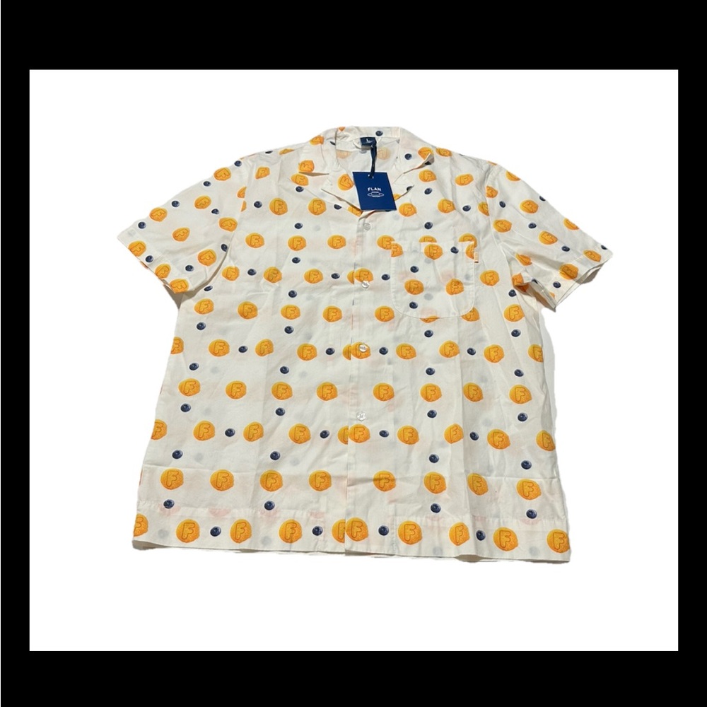 NWT Flan Labs White Flan 🍮 Button Down Casual Camp Shirt Size Large
